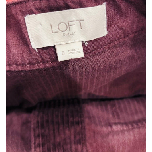 - LOFT Above the Knee Corduroy Skirt in Maroon Size 0