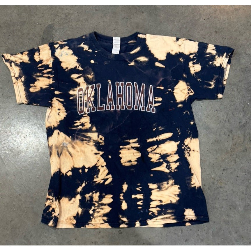 Gildan Oklahoma Bleached Tie Die Navy Shirt Size Large