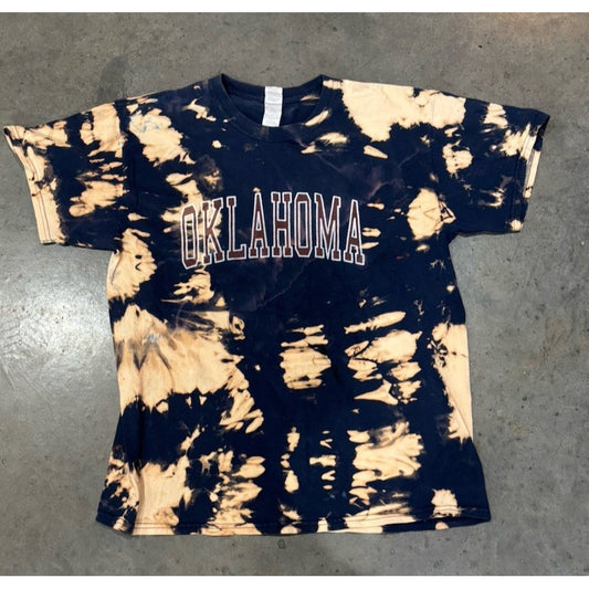 Gildan Oklahoma Bleached Tie Die Navy Shirt Size Large