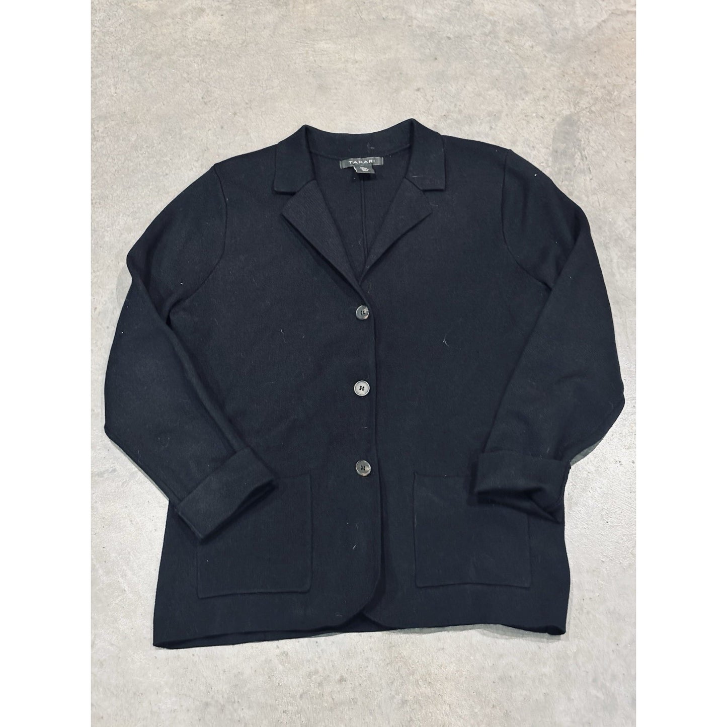 Tahari Size L Cardigan Sweater Jacket buttons long sleeves black 3683