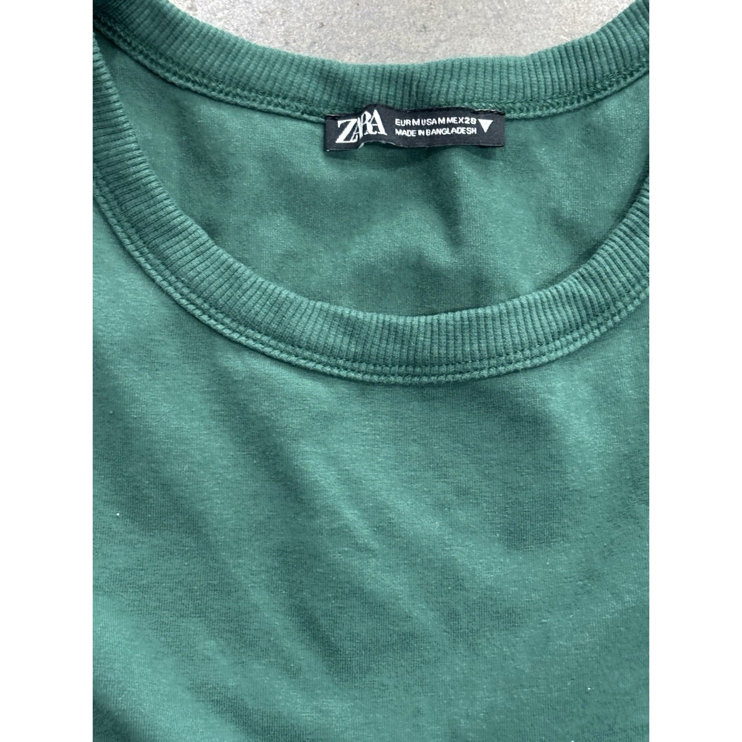 Zara Green Crew Neck Shirt With Rouching  Size Medium