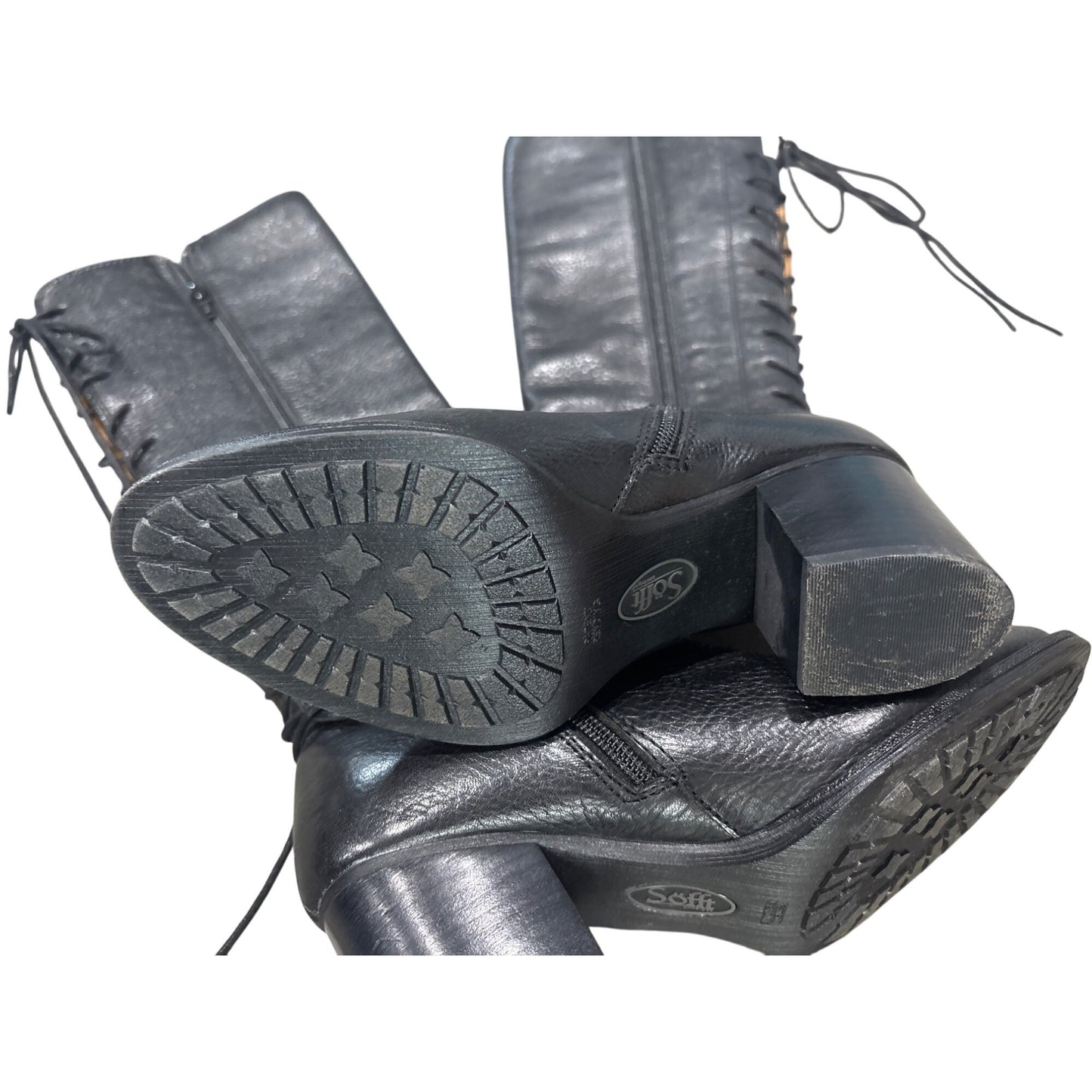 Söfft Black Leather Tall Boots With Lace-Up Back & Side Zipper Size 6