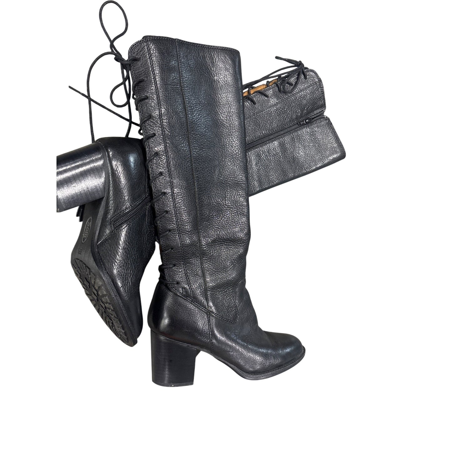 Söfft Black Leather Tall Boots With Lace-Up Back & Side Zipper Size 6