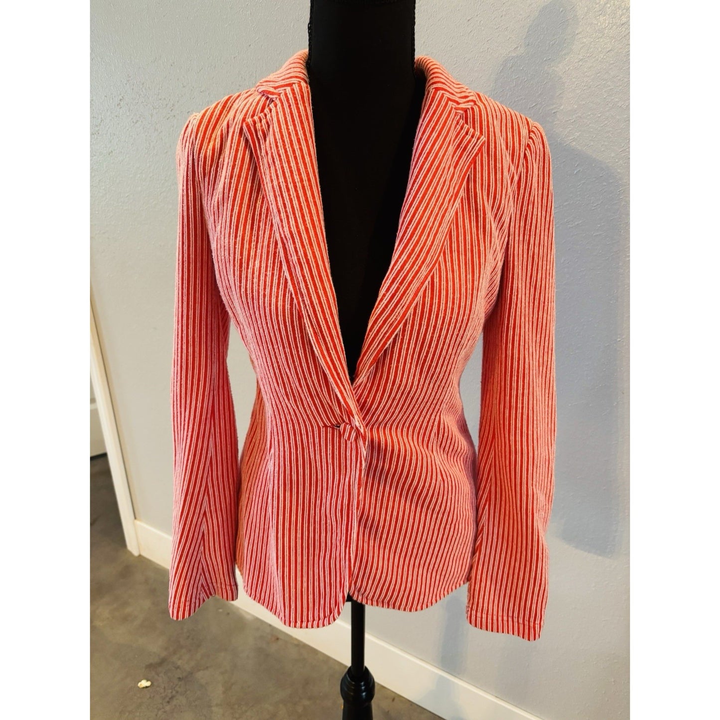 Ark & Co Womens Sz S Red And White Contrast Mixed Stripe Knit Blazer Jacket