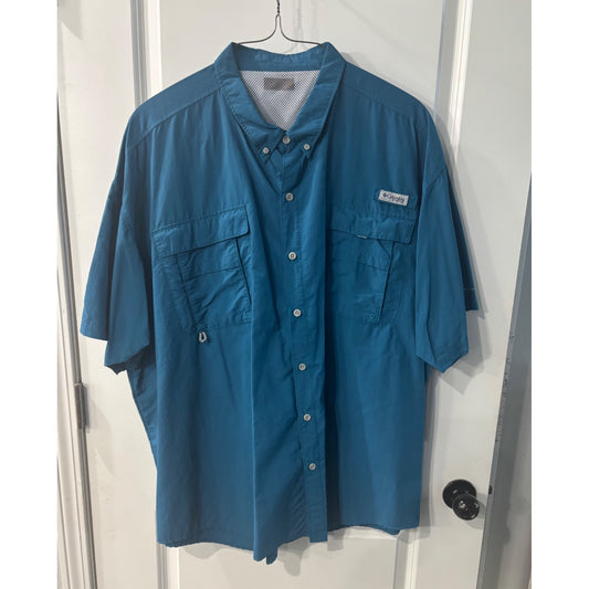 Columbia Mens Blue PFG Vented Short Sleeve Fishing Shirt 4XLT