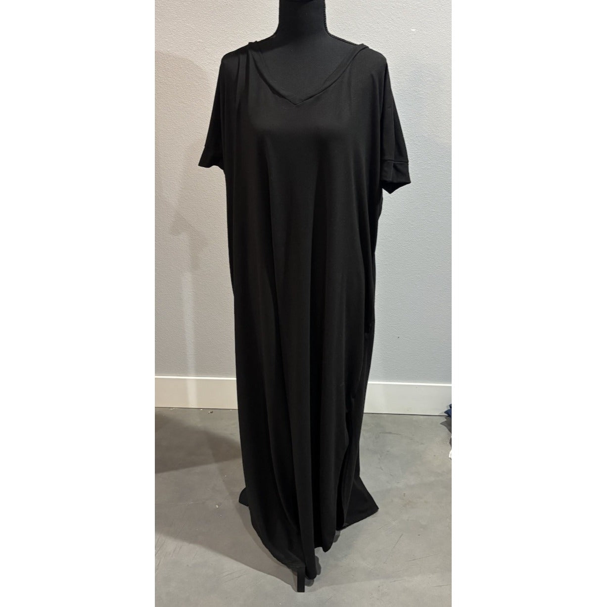 Zenana Premium Short Sleeve Maxi Dress Women's Size Small Solid Black Pockets