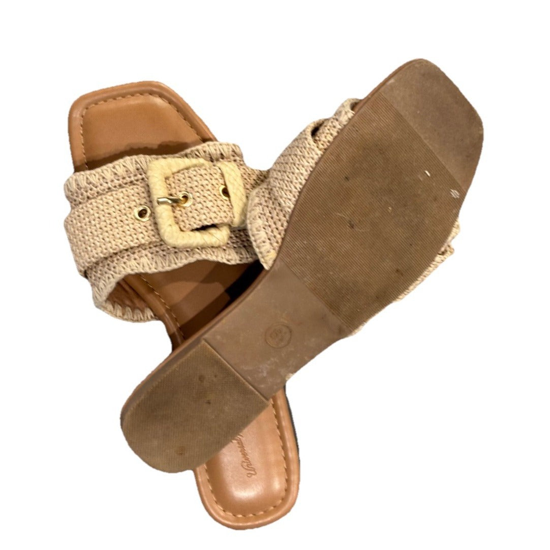 Universal Thread Womens Linda Raffia Buckle Slide Sandals 92611942 Tan Brown 6.5