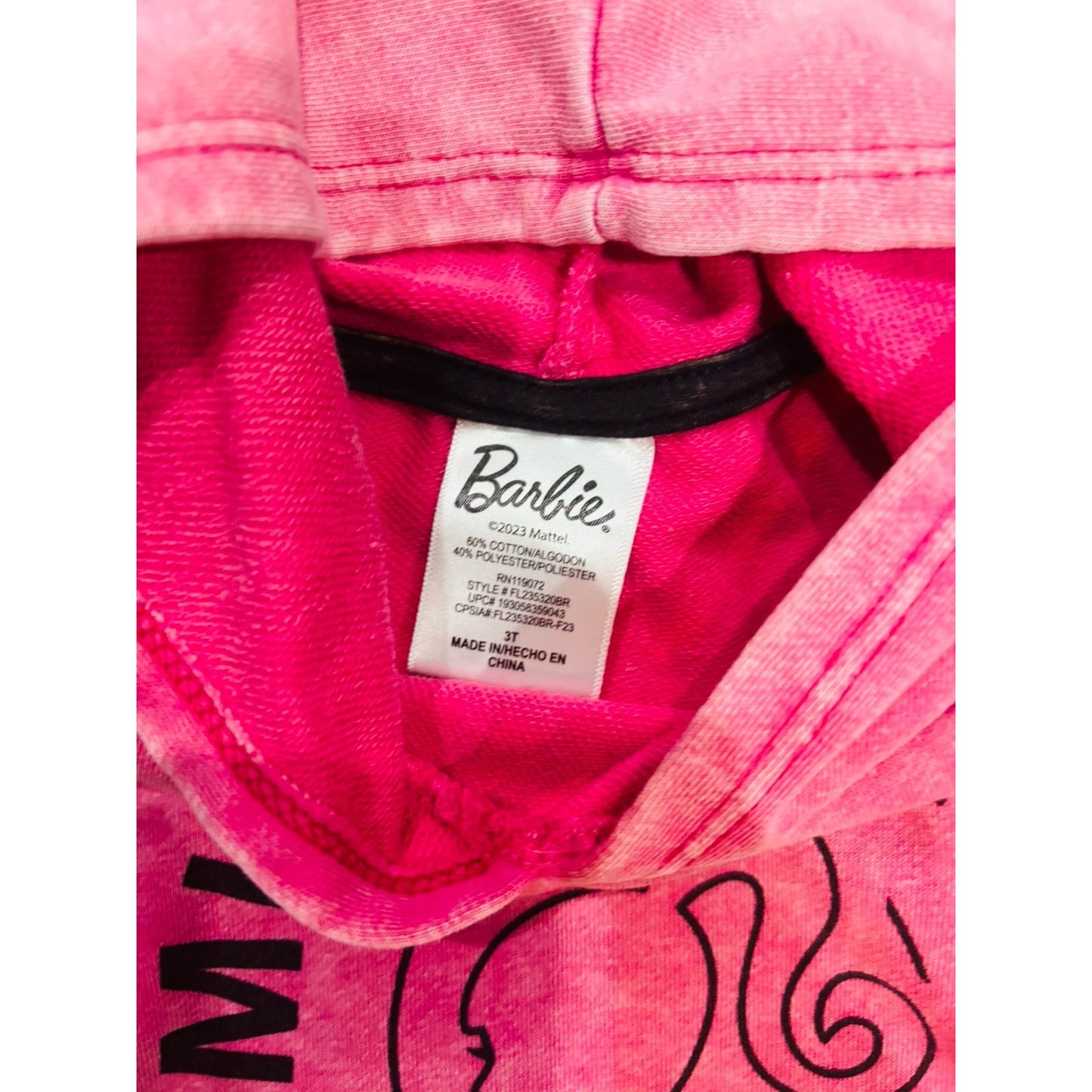 Barbie Hoodie Toddler Girls Size 3 Top Mattel