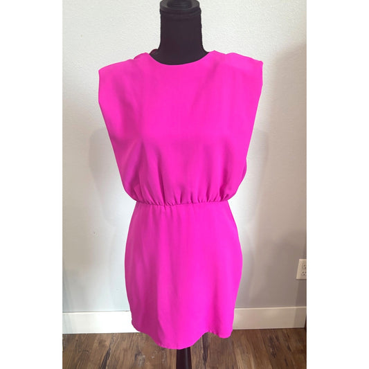 Hot Pink Sleeveless Mini Dress With Elastic Waist & Back Zipper By TCEC Size Medium