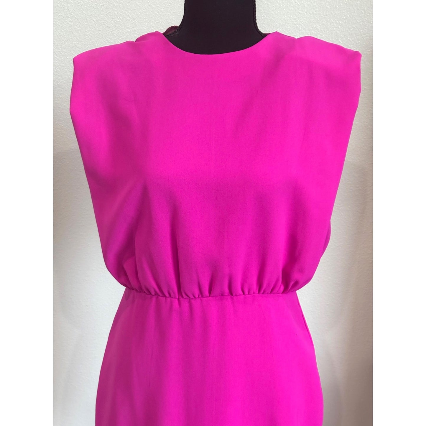 Hot Pink Sleeveless Mini Dress With Elastic Waist & Back Zipper By TCEC Size Medium
