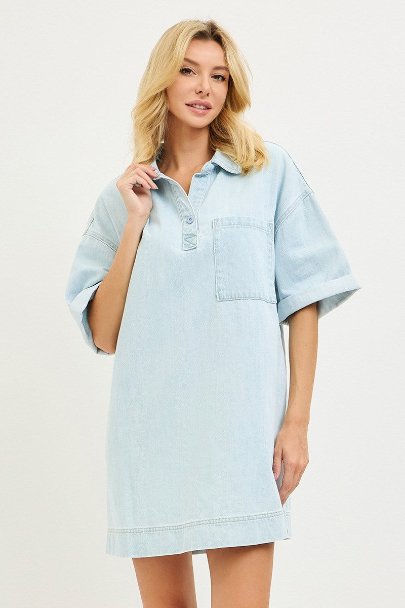 Risen Short Sleeve Jean Shirt Dress Light Denium