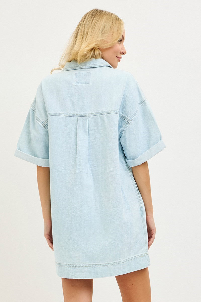 Risen Short Sleeve Jean Shirt Dress Light Denium