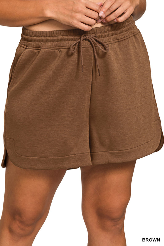 Plus scuba elastic waistband shorts w/pocket in Brown