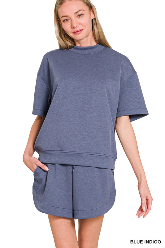 Scuba high neck top & dolphin shorts set in Blue Indigo