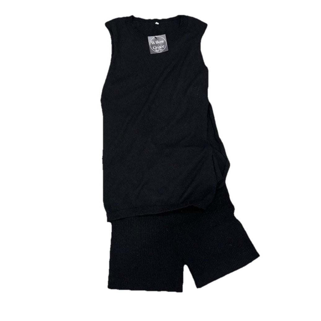 NWT Boutique Knitted Shirt Short  Set Black Sleeveless Size Medium