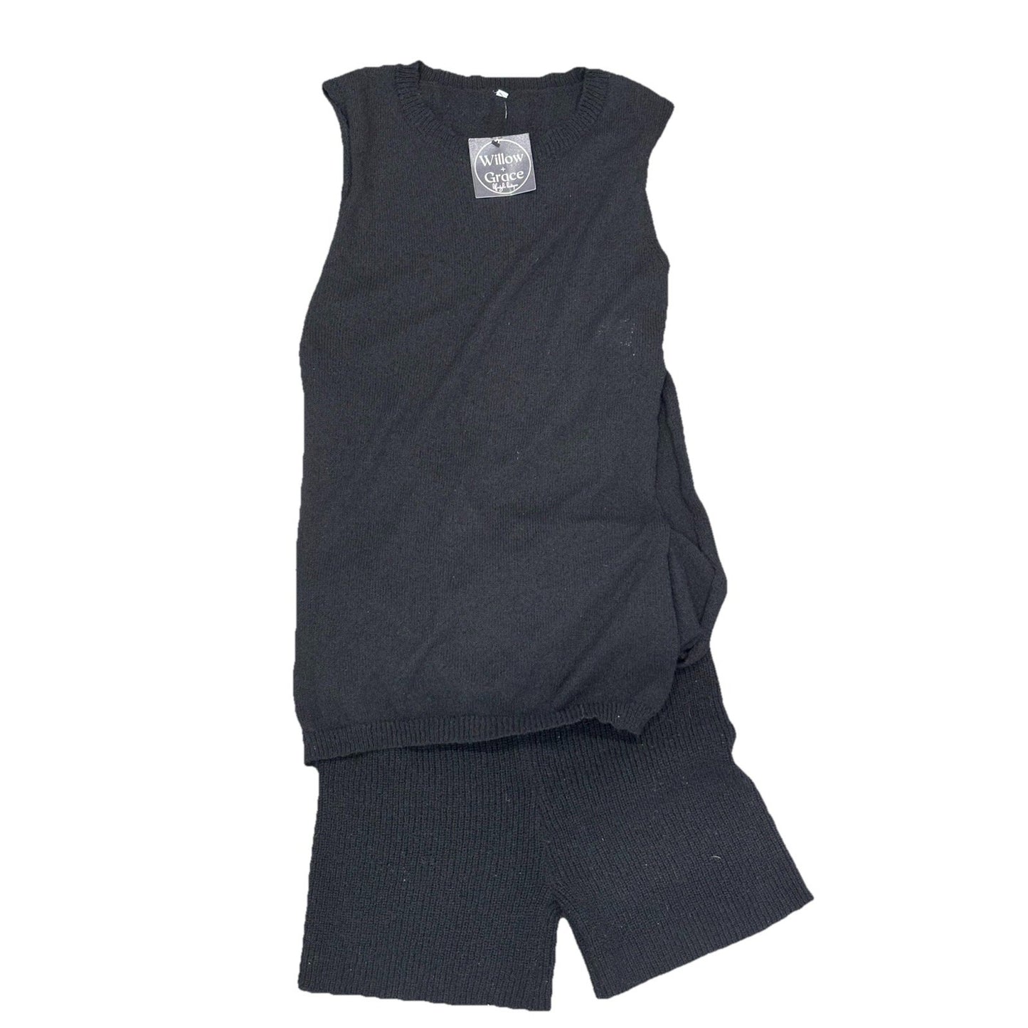 NWT Boutique Knitted Shirt Short  Set Black Sleeveless Size Medium