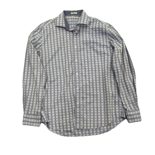 Bugatchi Shaped Fit Checker Print Blue/White Button Down Size Medium