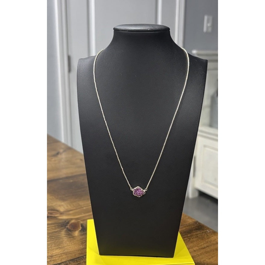 Kendra Scott Theo Raspberry Drusy Gold Chain necklace