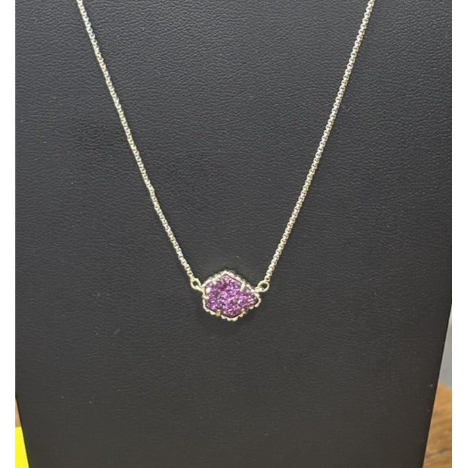 Kendra Scott Theo Raspberry Drusy Gold Chain necklace