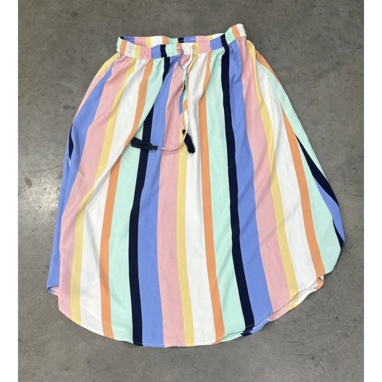 Skies Are Blue women's M pastel striped midi skirt, rounded hem, So Cute!