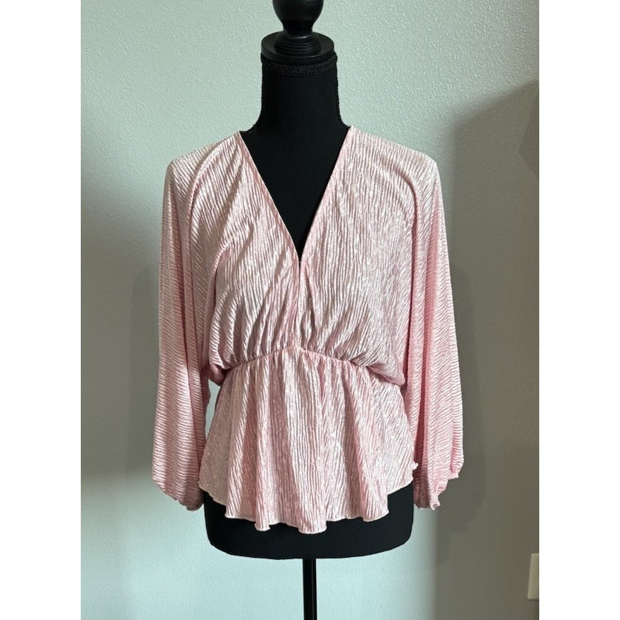 Entro Light Pink Peplum Top Satin Size Small