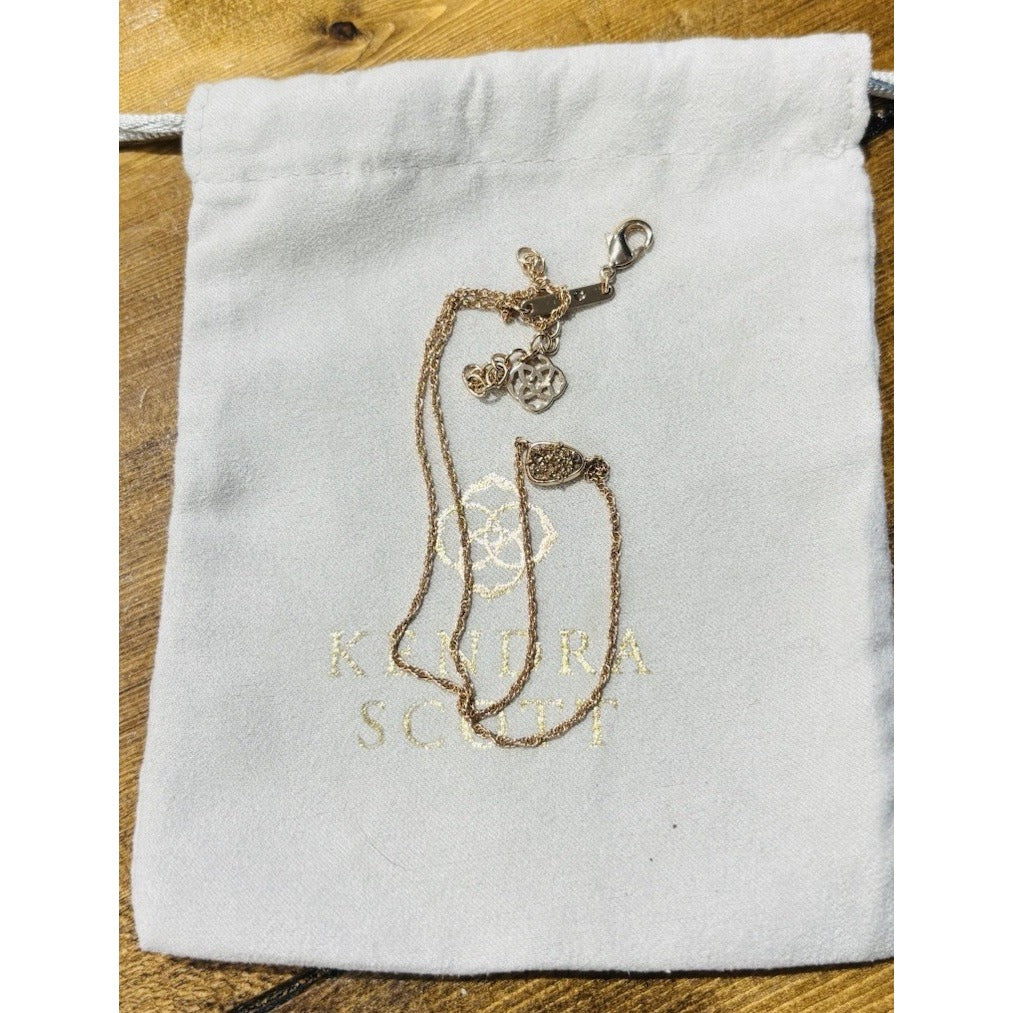 Kendra Scott Rose Gold Fern Necklace With Gold Drusy