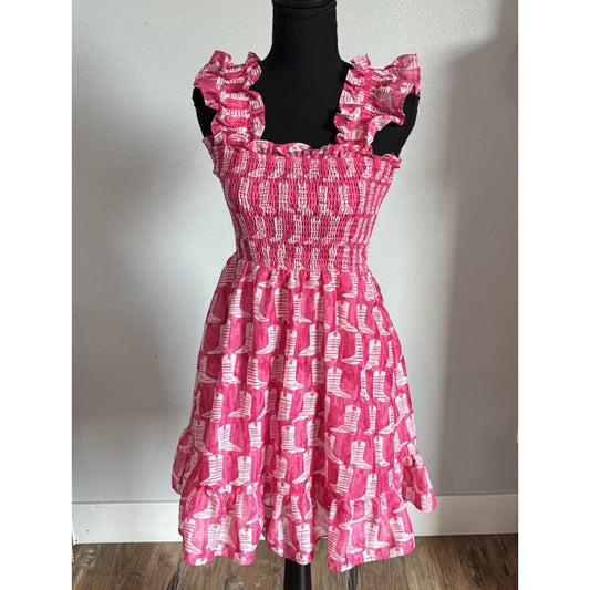 J Marie Pink Dolly Ruched Dress Size Small Cowgirl Boots Pink $158 New