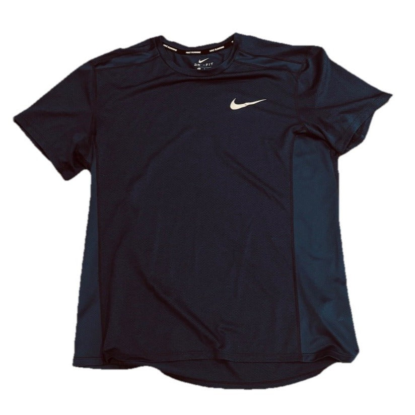 Nike Running Dri Fit Mens T Shirt Black Mesh Vented Running Shirt Mens Large