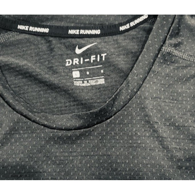 Nike Running Dri Fit Mens T Shirt Black Mesh Vented Running Shirt Mens Large