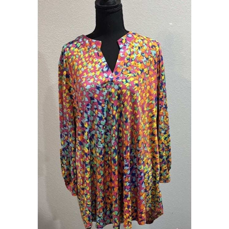 Dear Scarlett 3/4 Sleeve Blouse Bright Colors Size 2XL