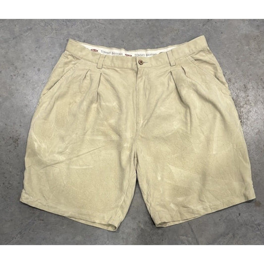 Tommy Bahama Shorts Mens 35 Beige Tan Silk Chino Rugby Pocket Casual Outdoor Men