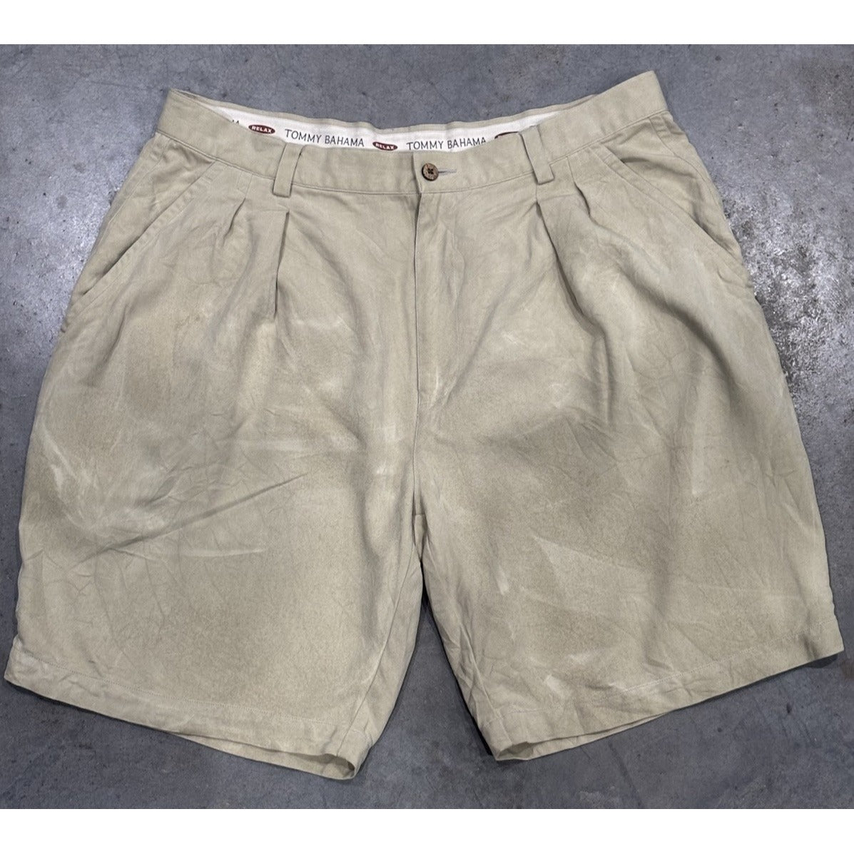 Tommy Bahama Shorts Mens 35 Beige Tan Silk Chino Rugby Pocket Casual Outdoor Men