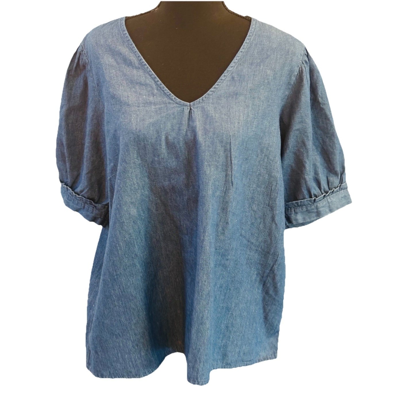 Draper James Heidi Denim V-Neck Chambray Top, Women's Size L - Blue