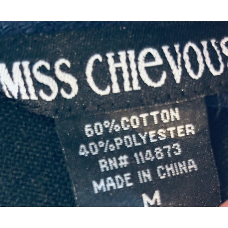 Miss Chevious Woman’s Size Top Short Sleeve Button Cinched Waist Navy Blue SizeM