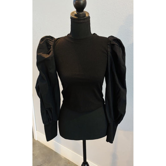 The Pants Store Dramatic Bubble Sleeve And Knit Blouse Black Size Small