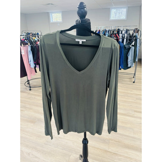 Express Women Supersoft Relaxed V-Neck Tee Longsleeve Olive Green