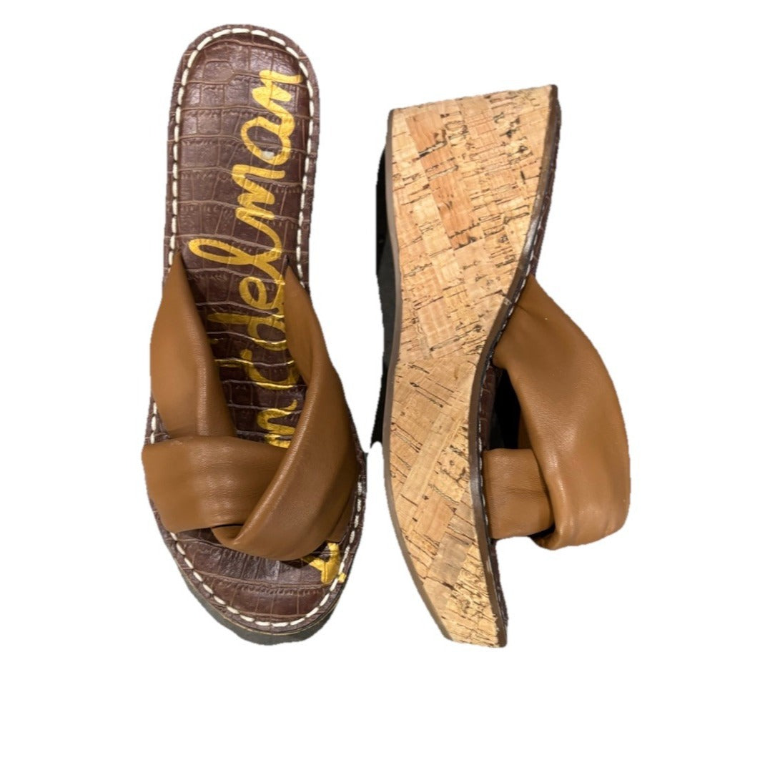 Sam Edelman Ramsey Sandals Womens US 6.5 Brown Leather Cork Wedge