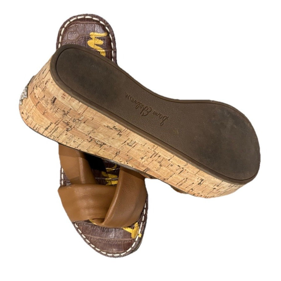 Sam Edelman Ramsey Sandals Womens US 6.5 Brown Leather Cork Wedge