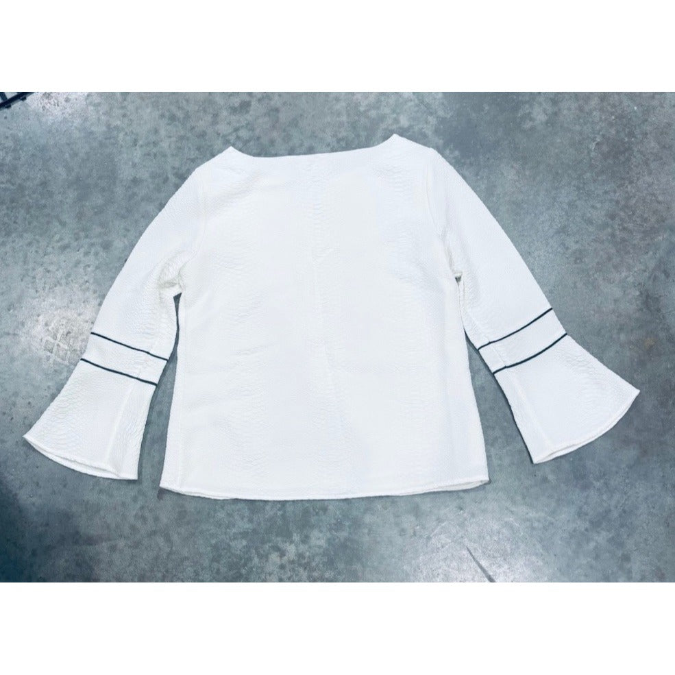 Calvin Klein Bell Sleeves White Blouse Bell Sleeves With Black Trim Size Medium