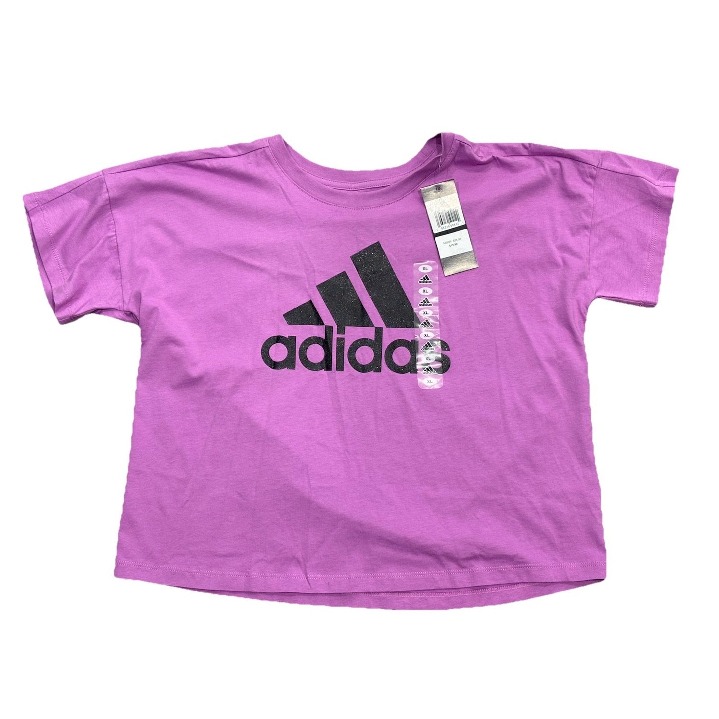 Adidas Purple Black Logo Crop Short Sleeve Tee Girls Size XL 16