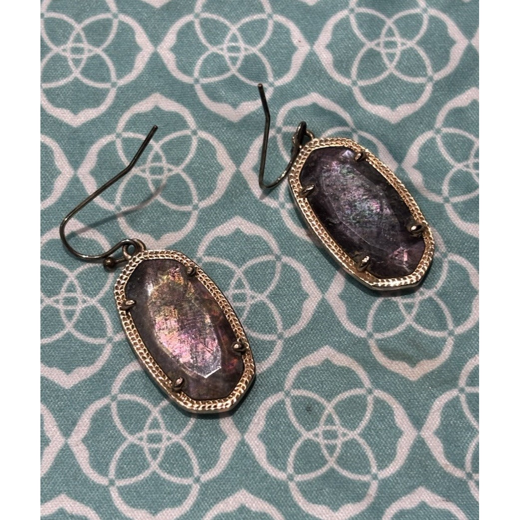 Kendra Scott Dani earrings bronze veined jade gold tone