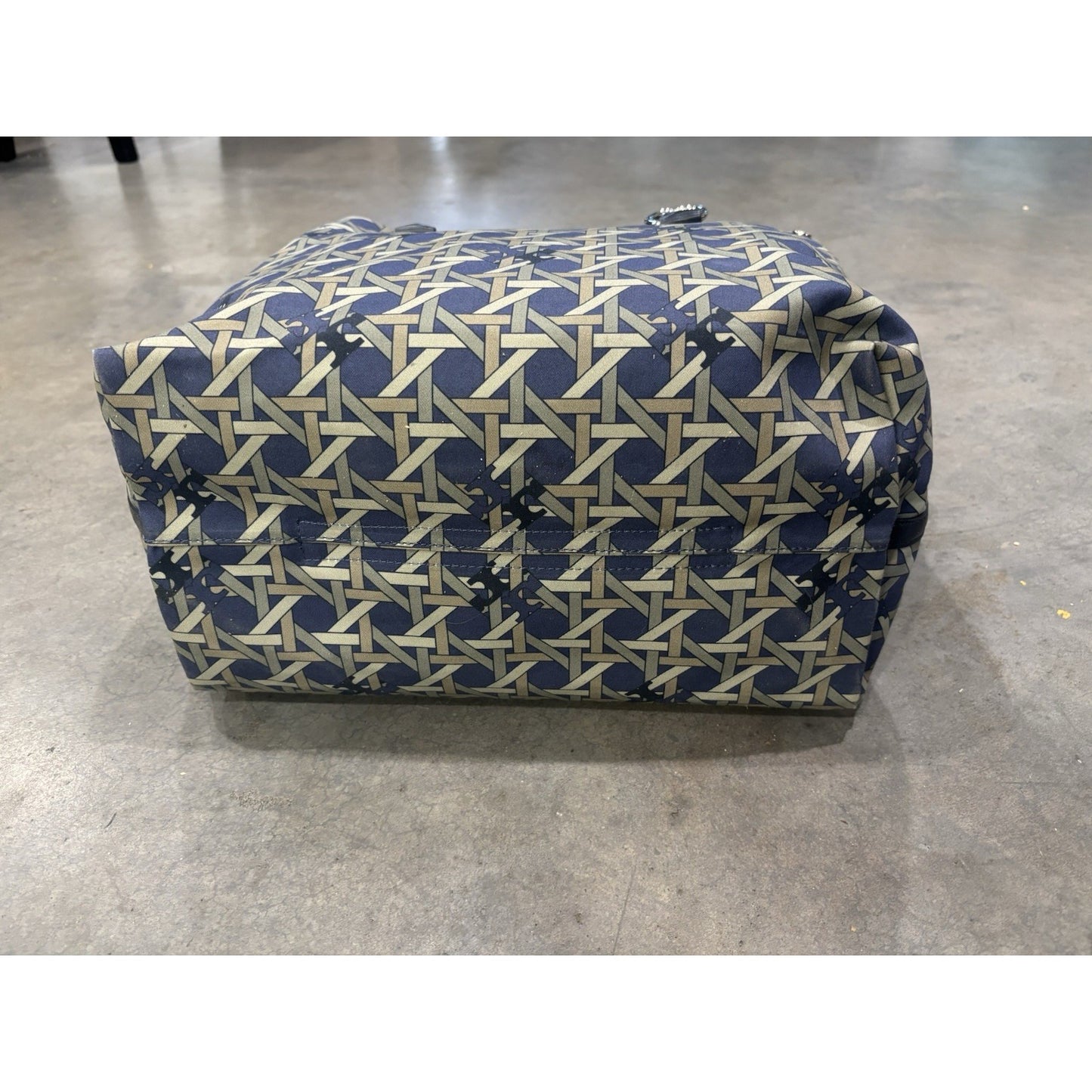 Tory Burch  Basketweave Canvas/ Leather Handles Tote Bag Navy