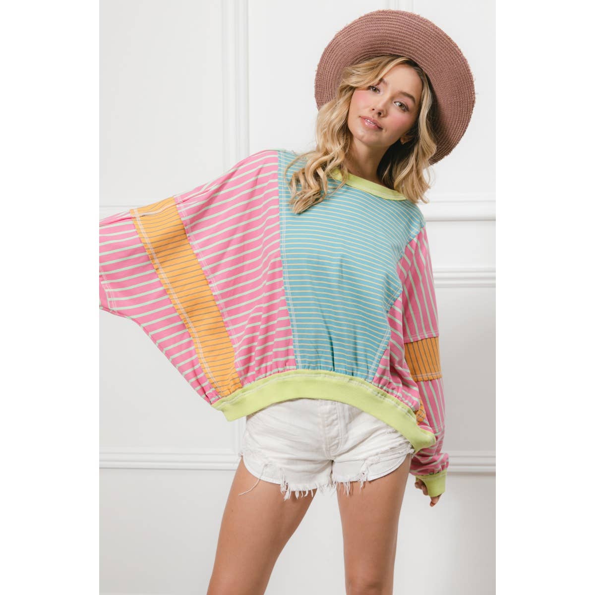 BiBi STRIPE MIXED AND MATCH LOOSE FIT TOP