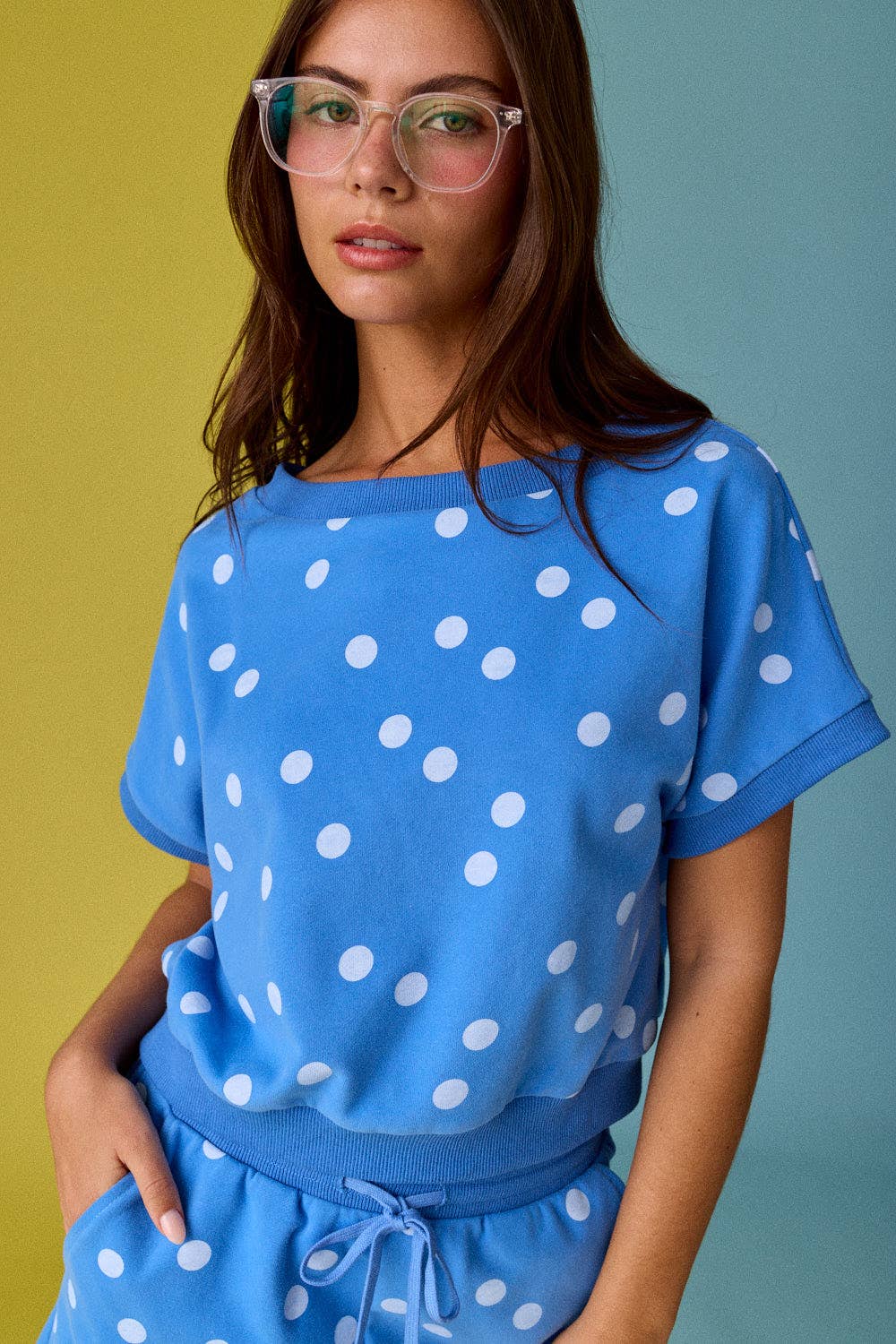 Polka Dot Print Short Sleeve Top and Short Set