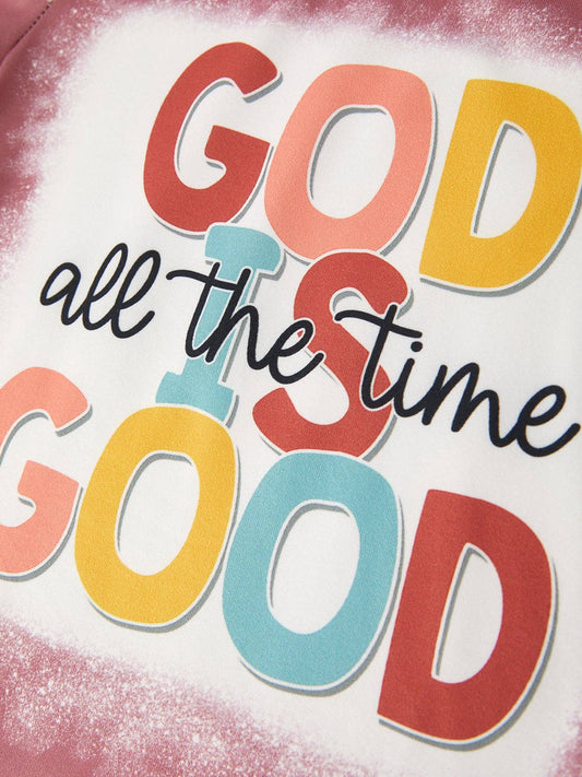 God is good all the time Girl Leopard Letter Bleached Short Sleeve