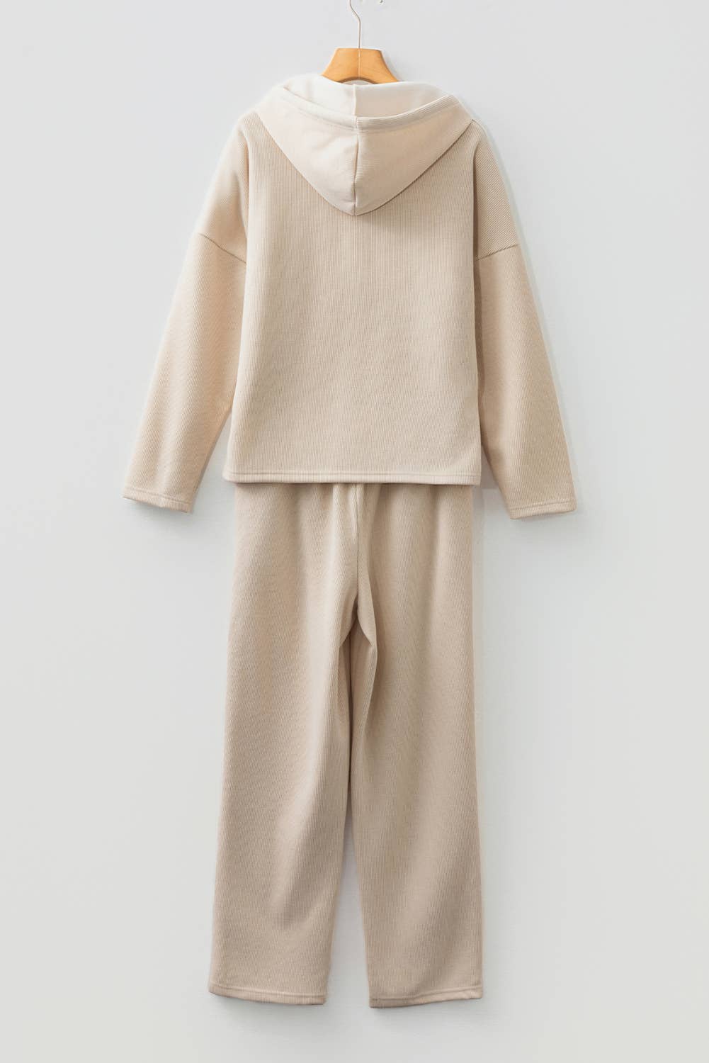 Drawstring Pullover Hoodie and High Waist Pants Corduroy Set