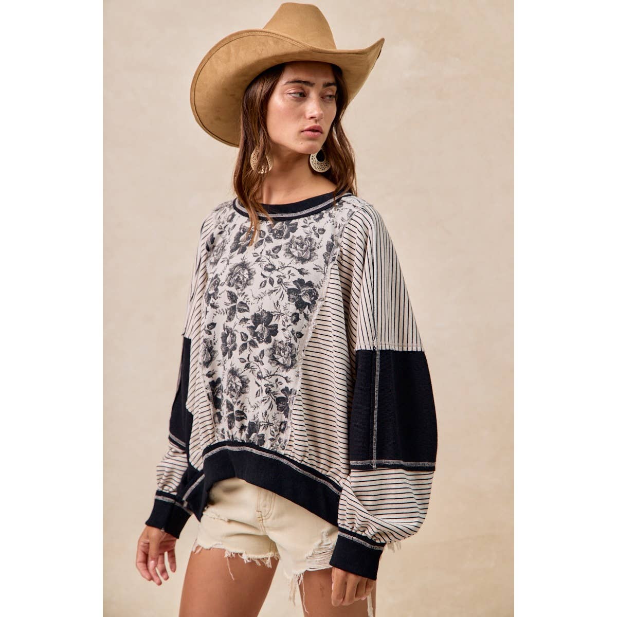 BiBi ROSE TWILL AND STRIPE MIX AND MATCH TOP