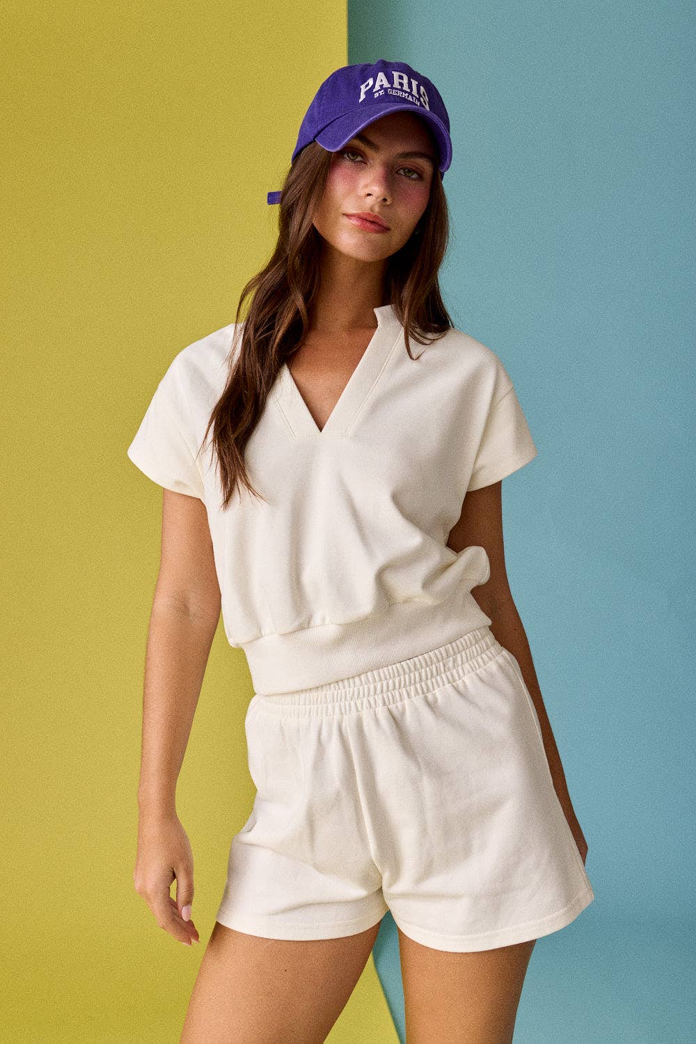 PX8760 V Neck Short Sleeve Top and Short Set