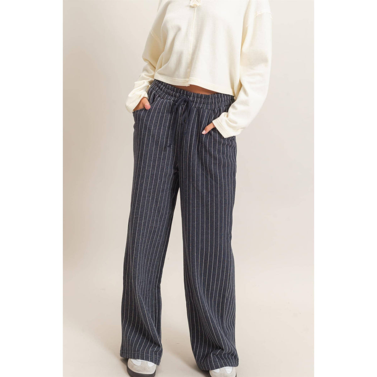 Pinstripe Elastic Waist Sweatpants