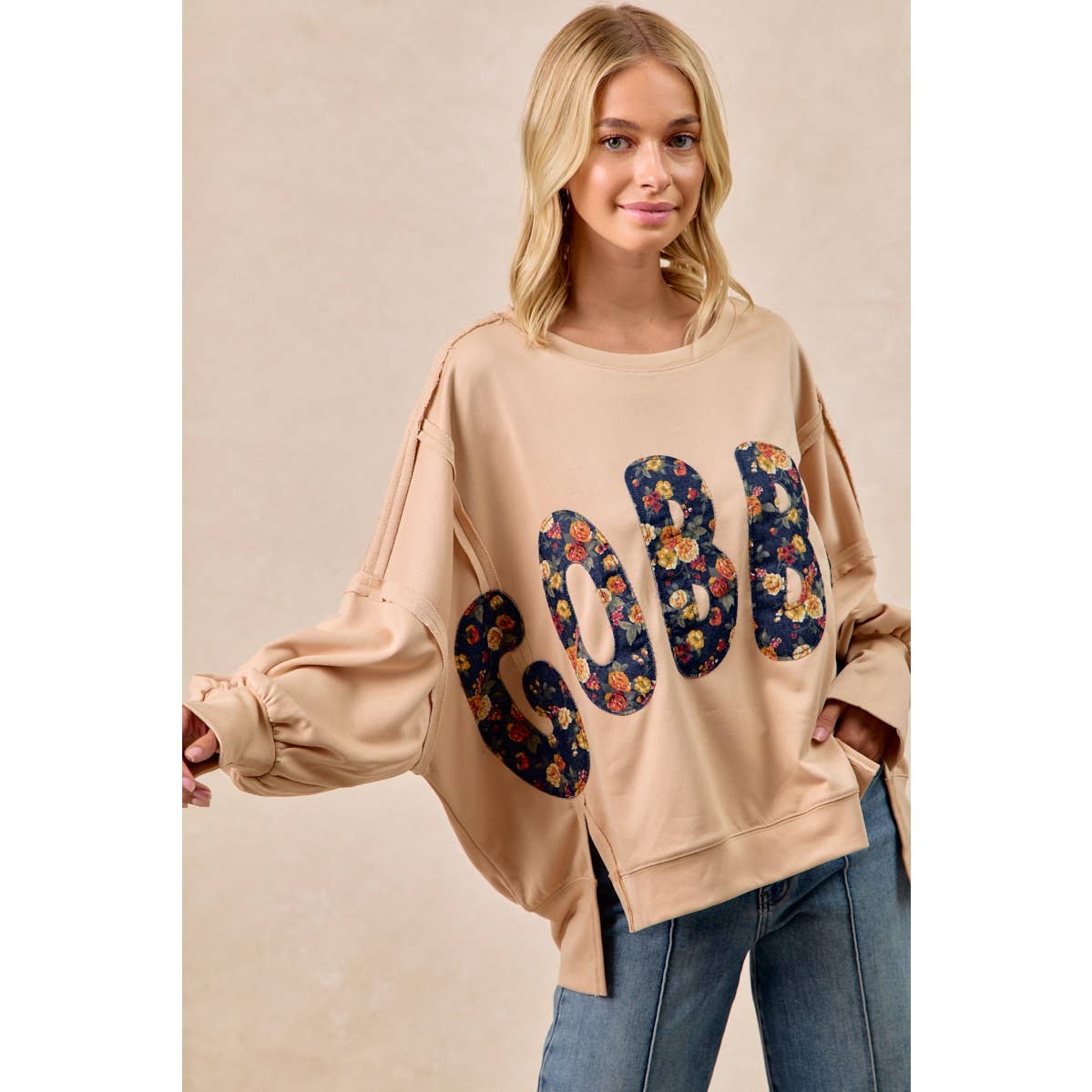 THANKSGIVING GOBBLE LETTER PATCHES SWEATSHIRT